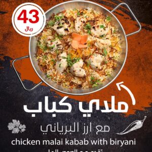 Chicken malai kabab with biryani